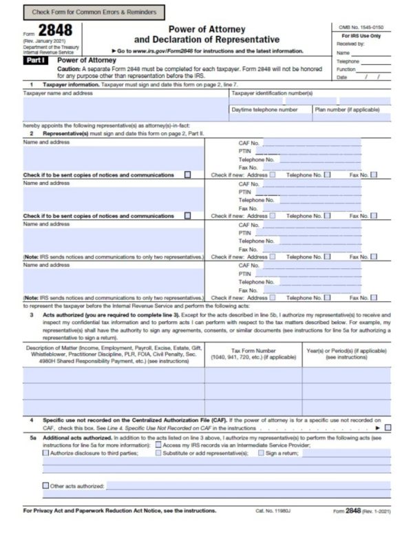IRS Representation Form 2848
